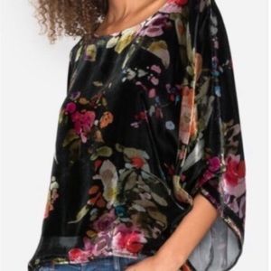 Women’s Small Johnny Was Killani 3/4-Sleeve Floral Velvet Top